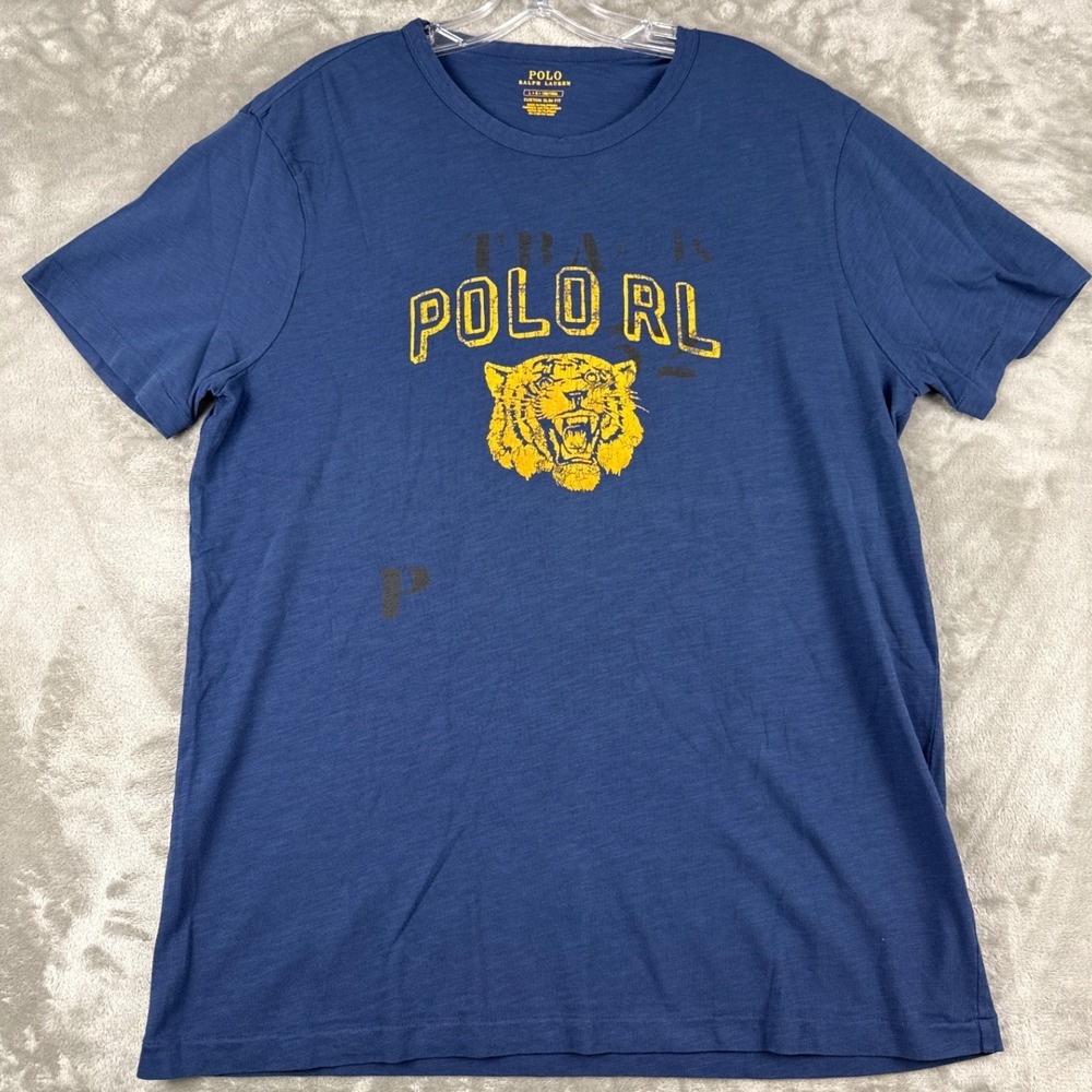Polo Ralph Lauren Mens Blue Tiger Graphic T-Shirt Custom Slim Fit Large L